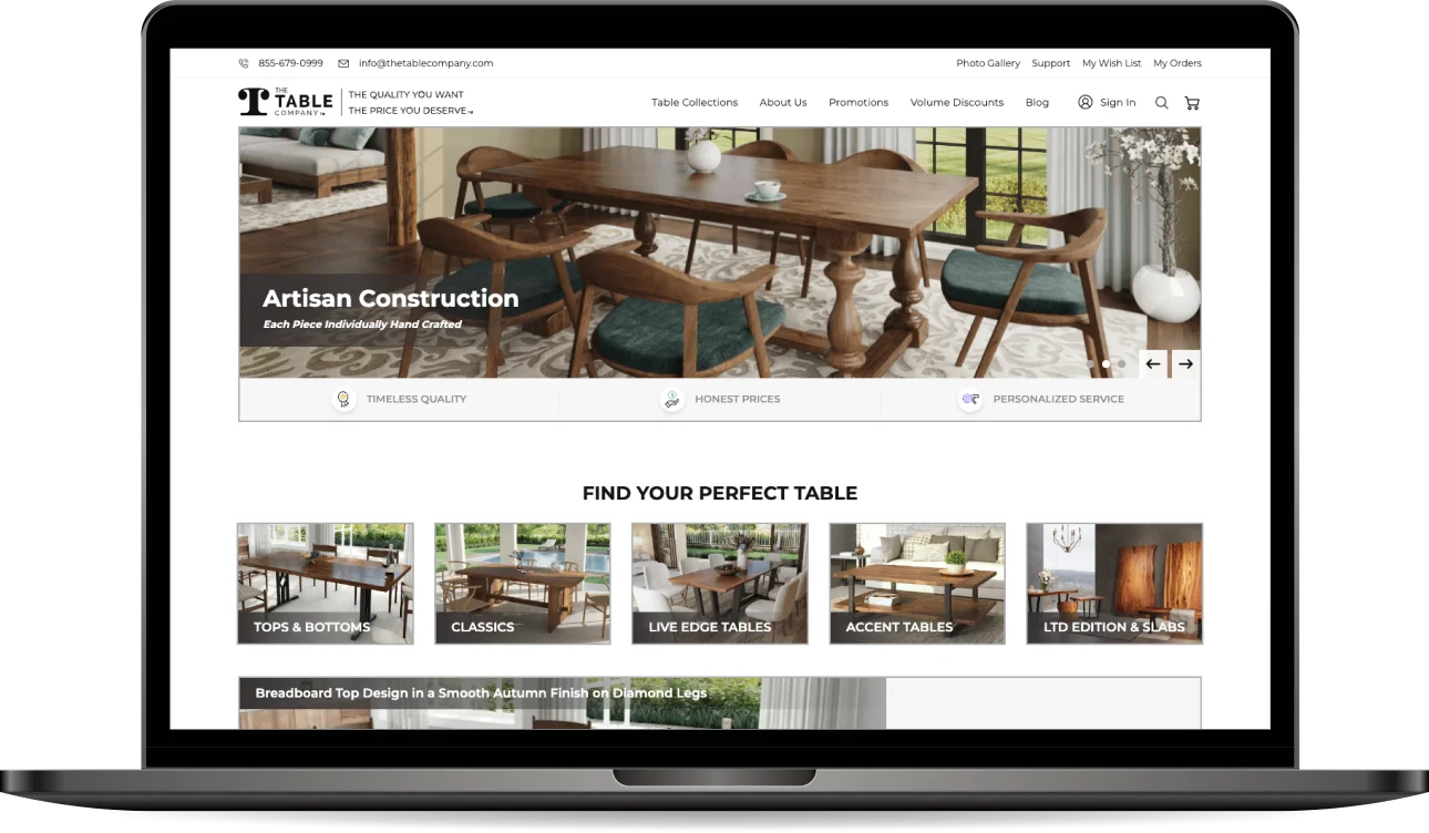 The Table Company: Magento Furniture Store to Sell Handcrafted Tables