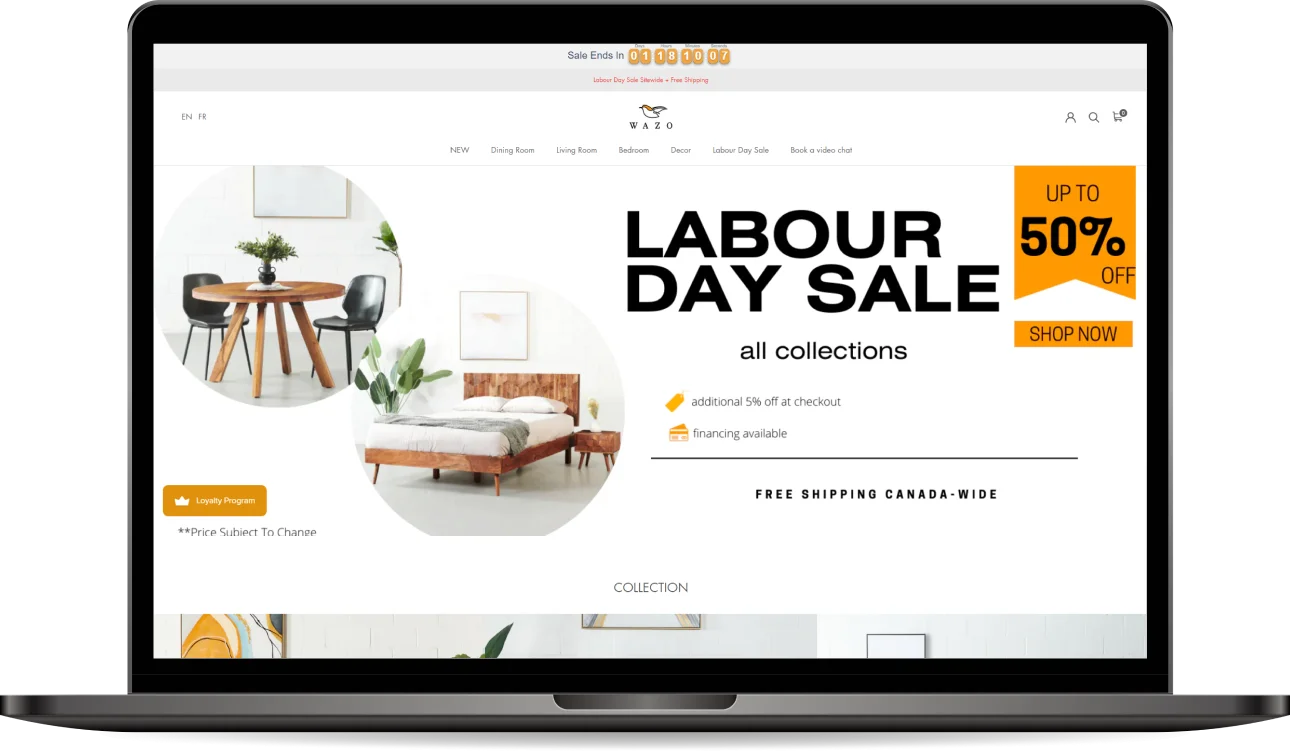 Wazo: Furniture eCommerce Website in Shopify